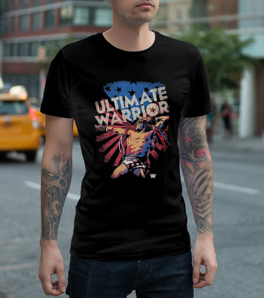 ULTIMATE WARRIOR American Flag Stars Stripes Wrestler T-Shirt