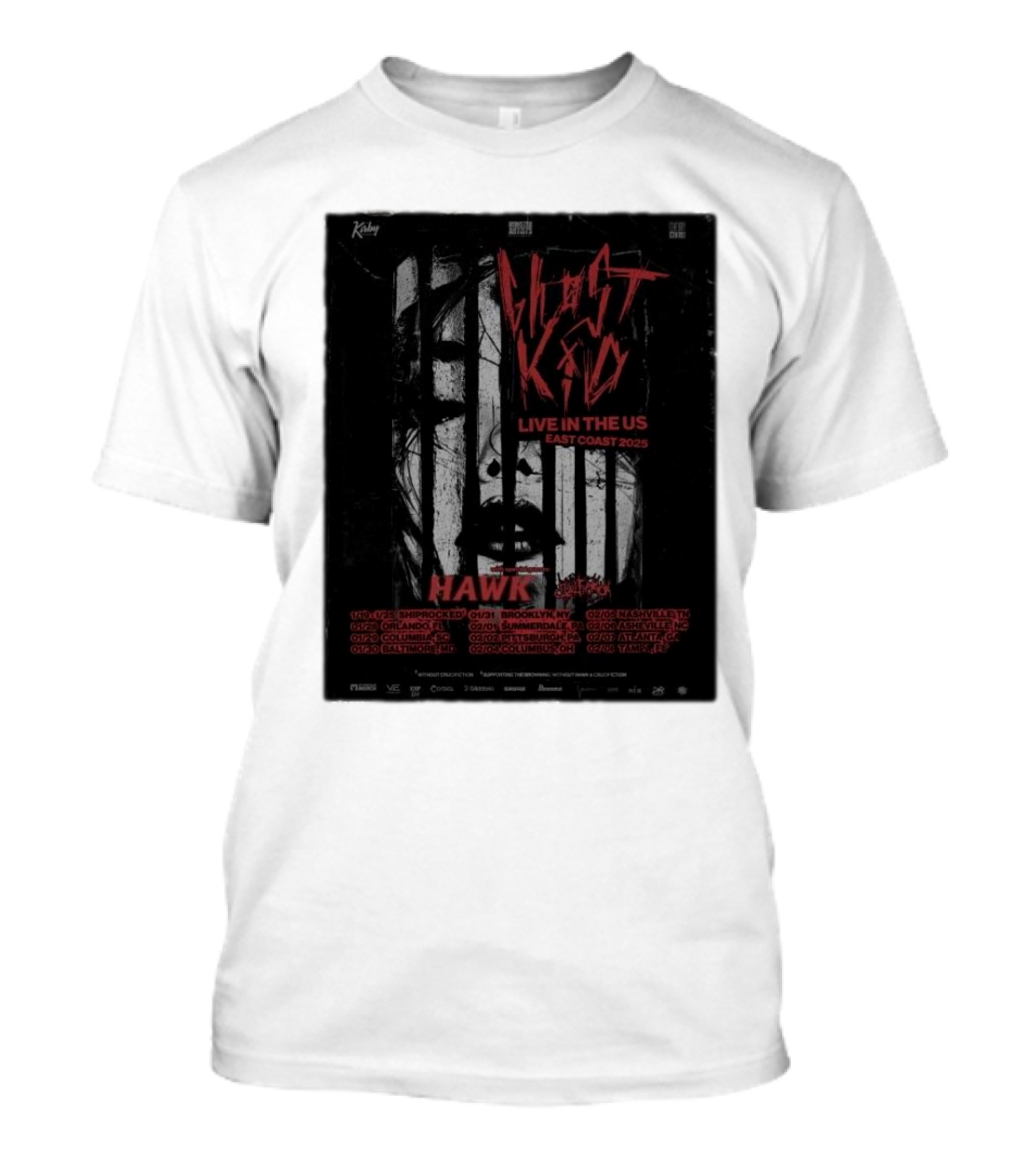 Ghostkid Live East Coast 2025 Tour With Hawk And Crucufiction January To February US Dates T-Shirt