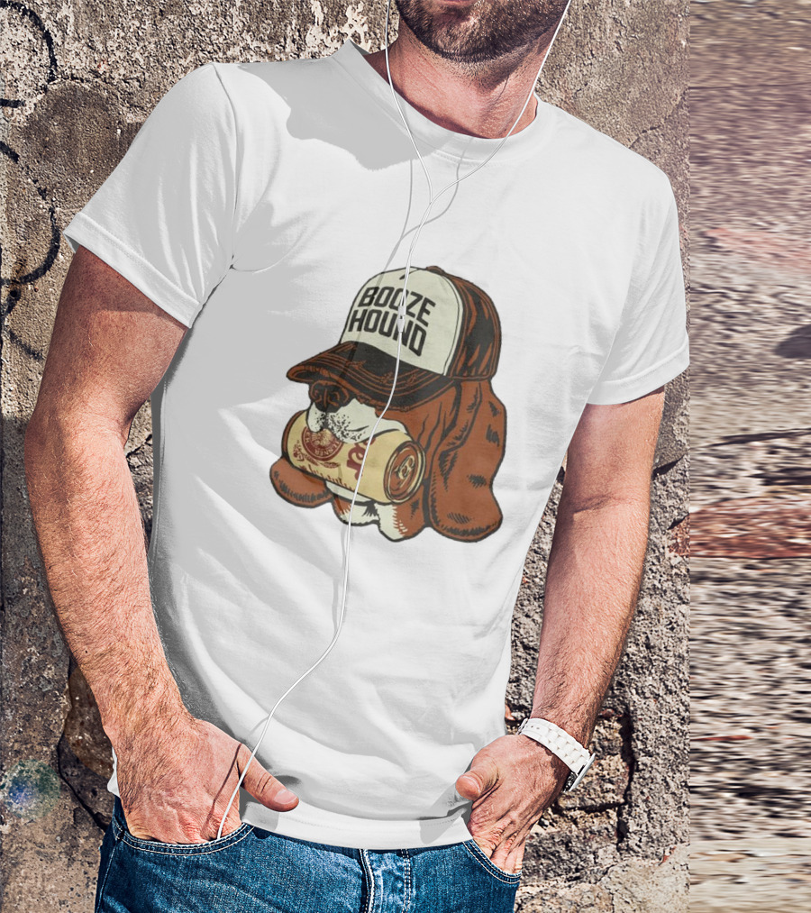 United State Of Indiana Booze Hound Dog With Hat And Beer Can T-Shirt