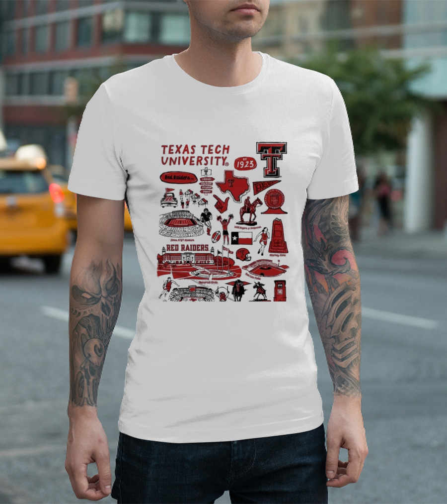 Texas Tech University Red Raiders Est 1923 Texas Spirit Impressions Artwork Icons T-Shirt
