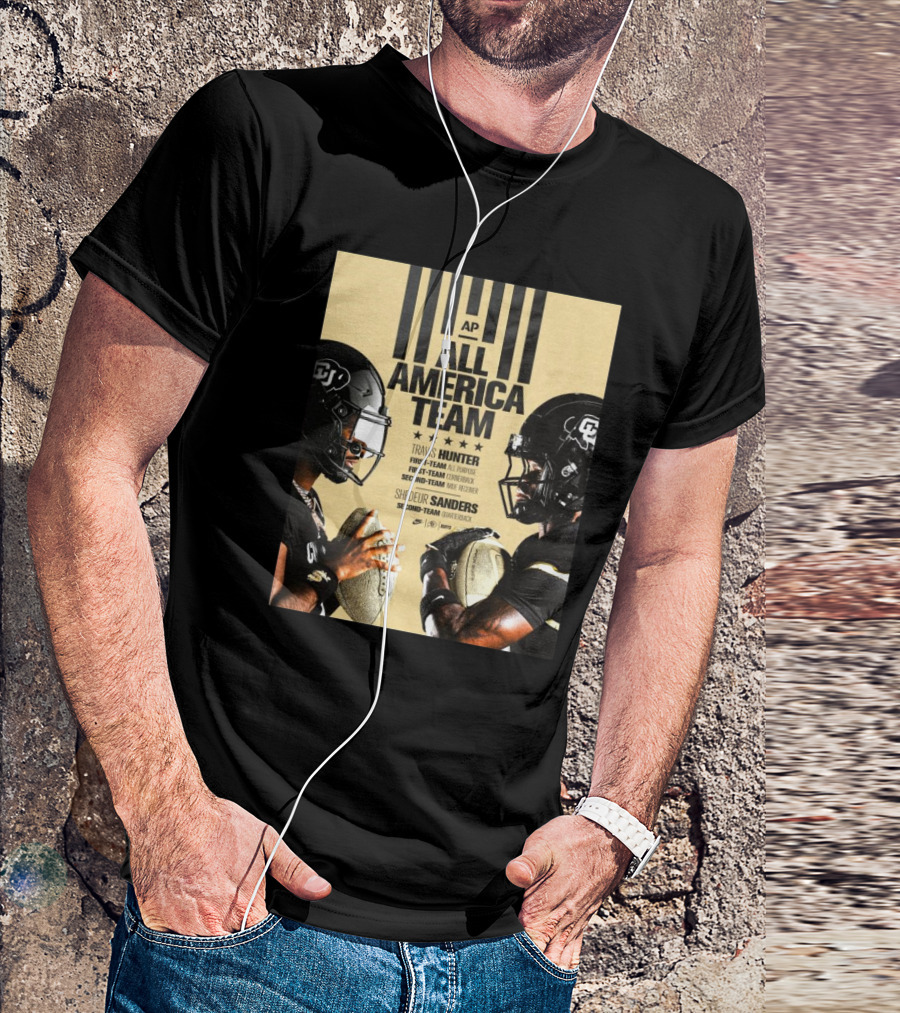 Colorado Buffaloes AP All-America Team First-Team Travis Hunter Shedeur Sanders Quarterback And Receiver Recognition T-Shirt
