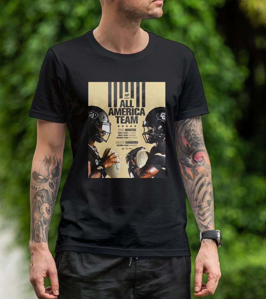 Colorado Buffaloes AP All-America Team First-Team Travis Hunter Shedeur Sanders Quarterback And Receiver Recognition T-Shirt