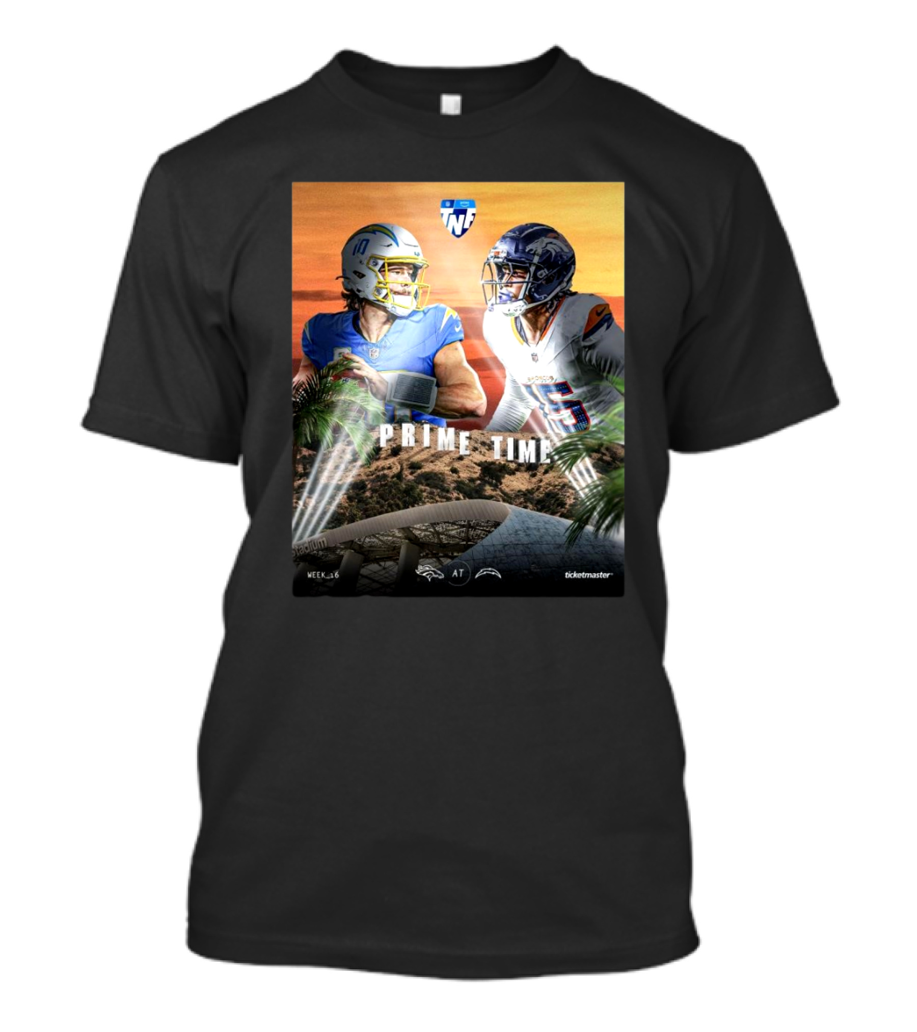 Denver Broncos Vs. Los Angeles Chargers Prime Time Week 16 Showdown NFL Thursday Night Football T-Shirt