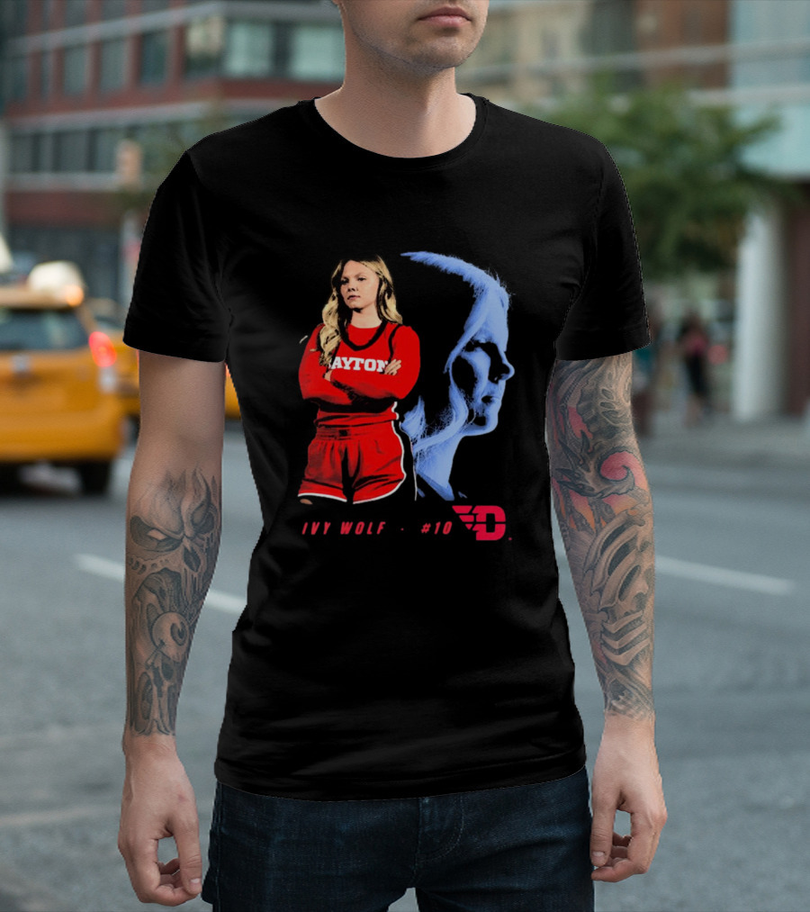 Ivy Wolf Dayton Flyers #10 Basketball Portrait With Team T-Shirt