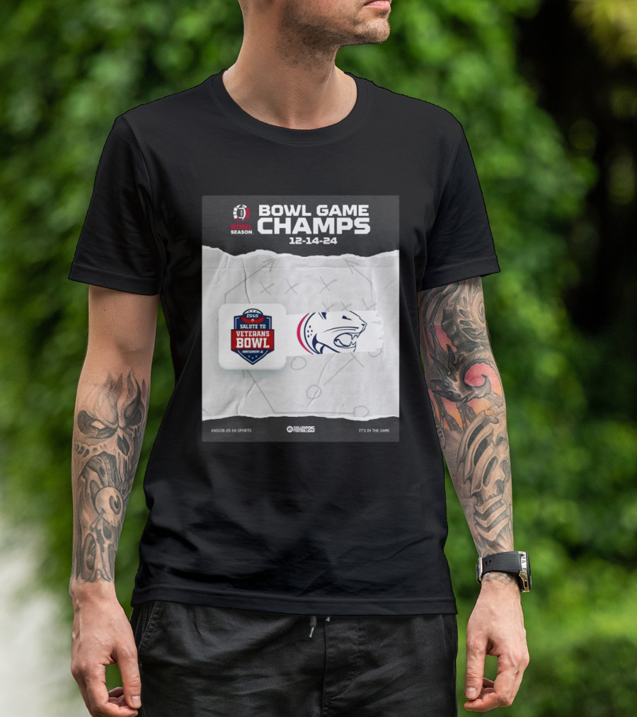 Bowl Game Champs 12-14-24 Salute To Veterans Bowl Season South Alabama Jaguars T-Shirt