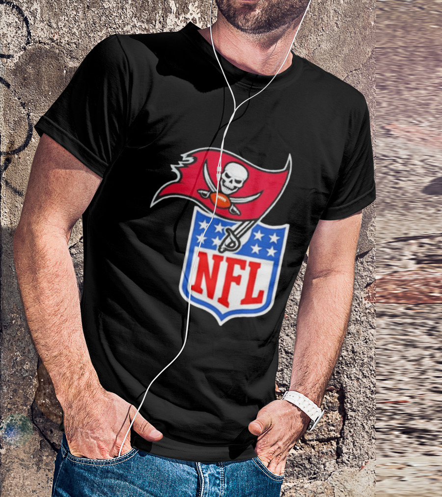 Tampa Bay Buccaneers NFL Collaboration Logo With Pirate Flag And Shield T-Shirt