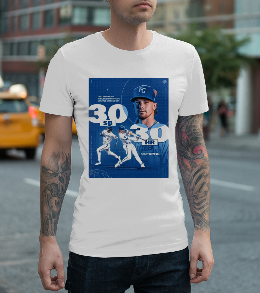 Kansas City Royals Bobby Witt Jr. First Shortstop in MLB History to Have Multiple Seasons with 30 SB 30 HR T-Shirt