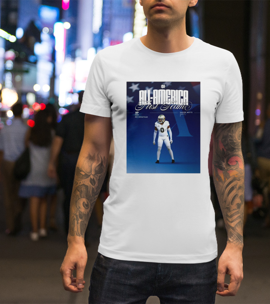 Notre Dame Fighting Irish Xavier Watts Safety AP All-America First Team All-American T-Shirt