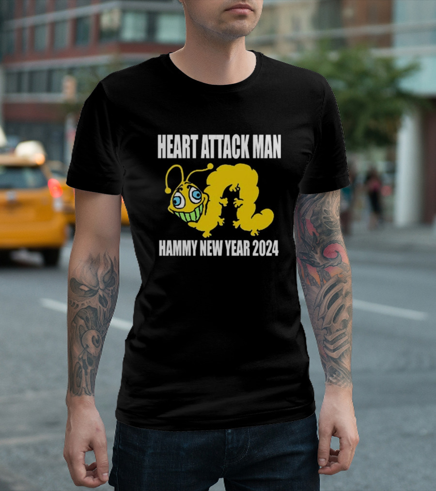 Heart Attack Man Hammy New Year 2024 Yellow Caterpillar Character T-Shirt
