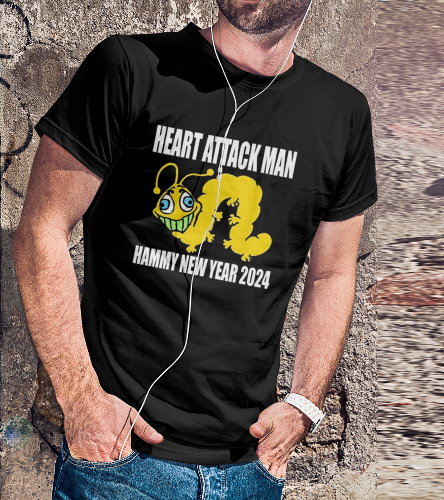 Heart Attack Man Hammy New Year 2024 Yellow Caterpillar Character T-Shirt