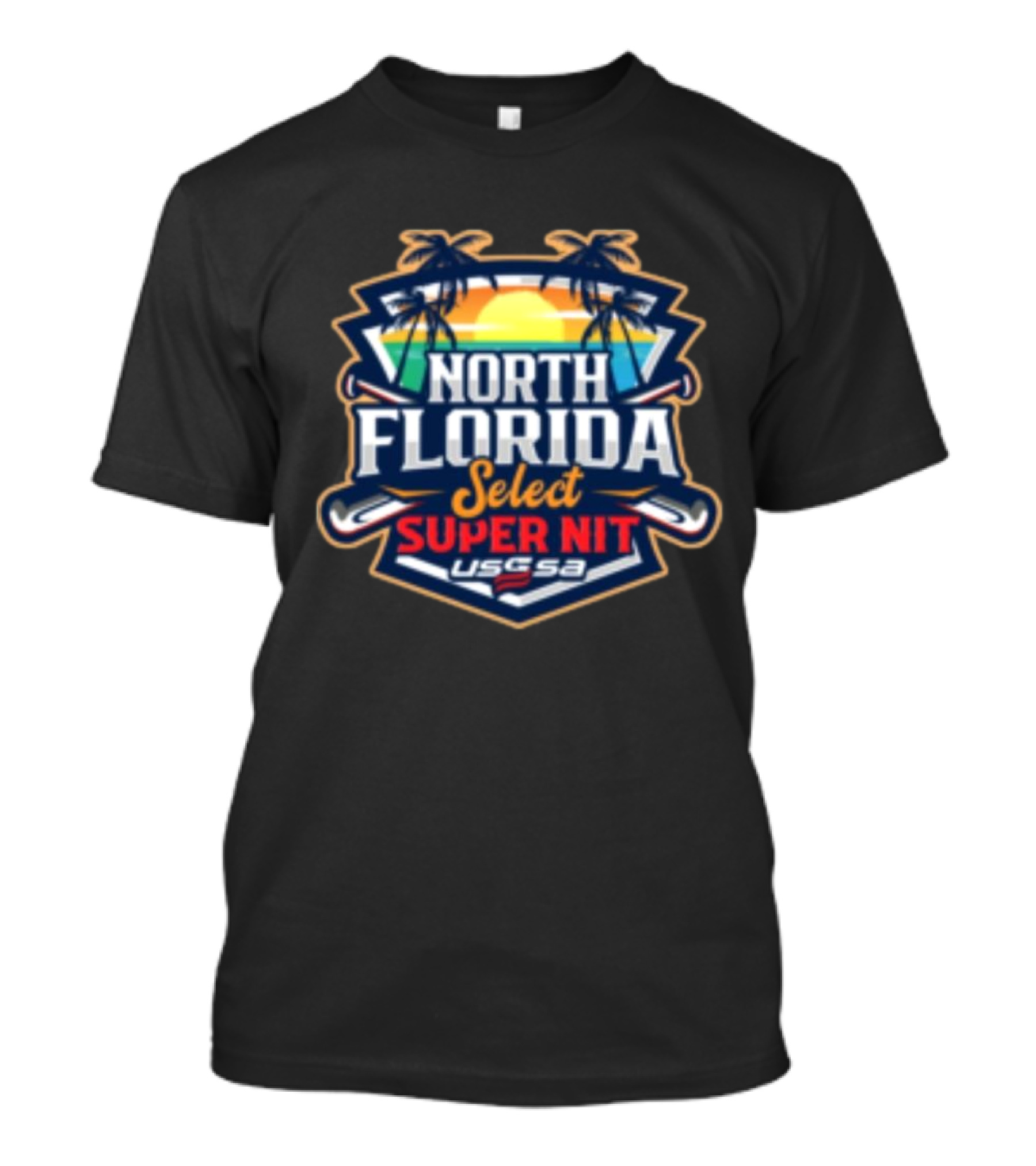 North Florida Select Super Nit USSSA Feb 22-23 2025 Logo With Palm Trees And Sunset T-Shirt