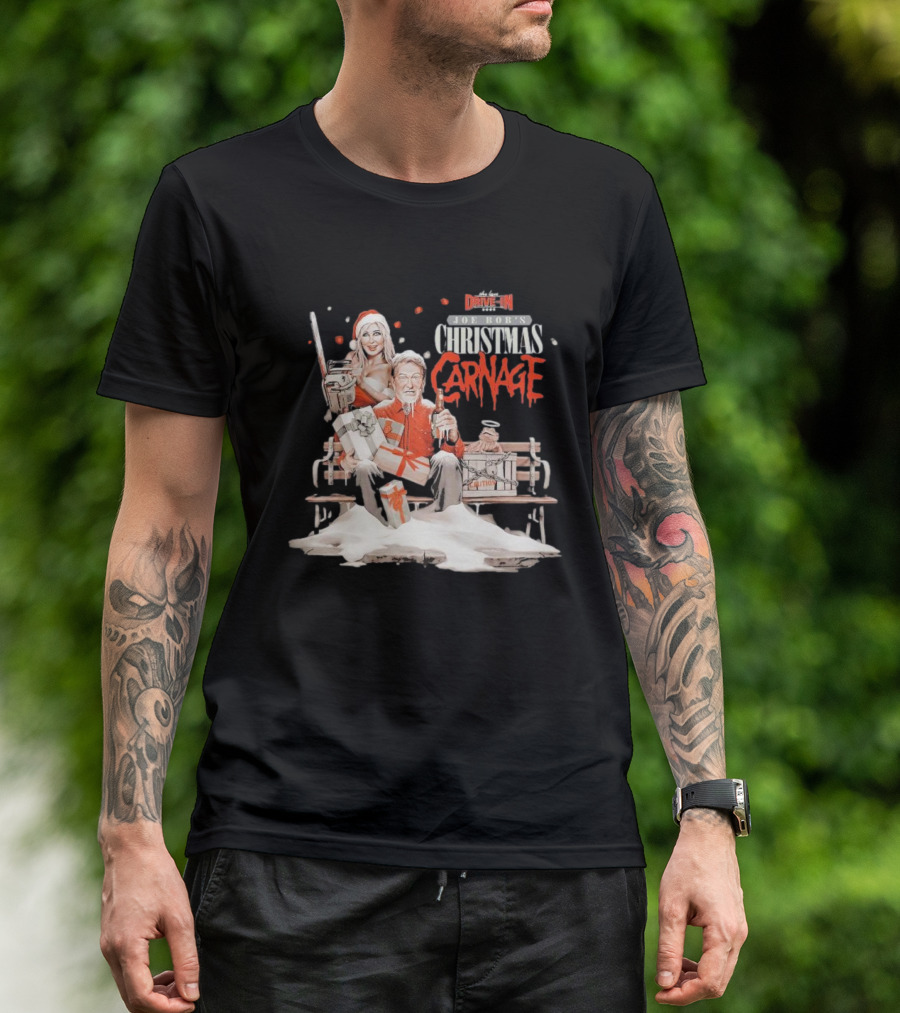 Joe Bob Briggs Drive-In Christmas Carnage Santa Chainsaw T-Shirt