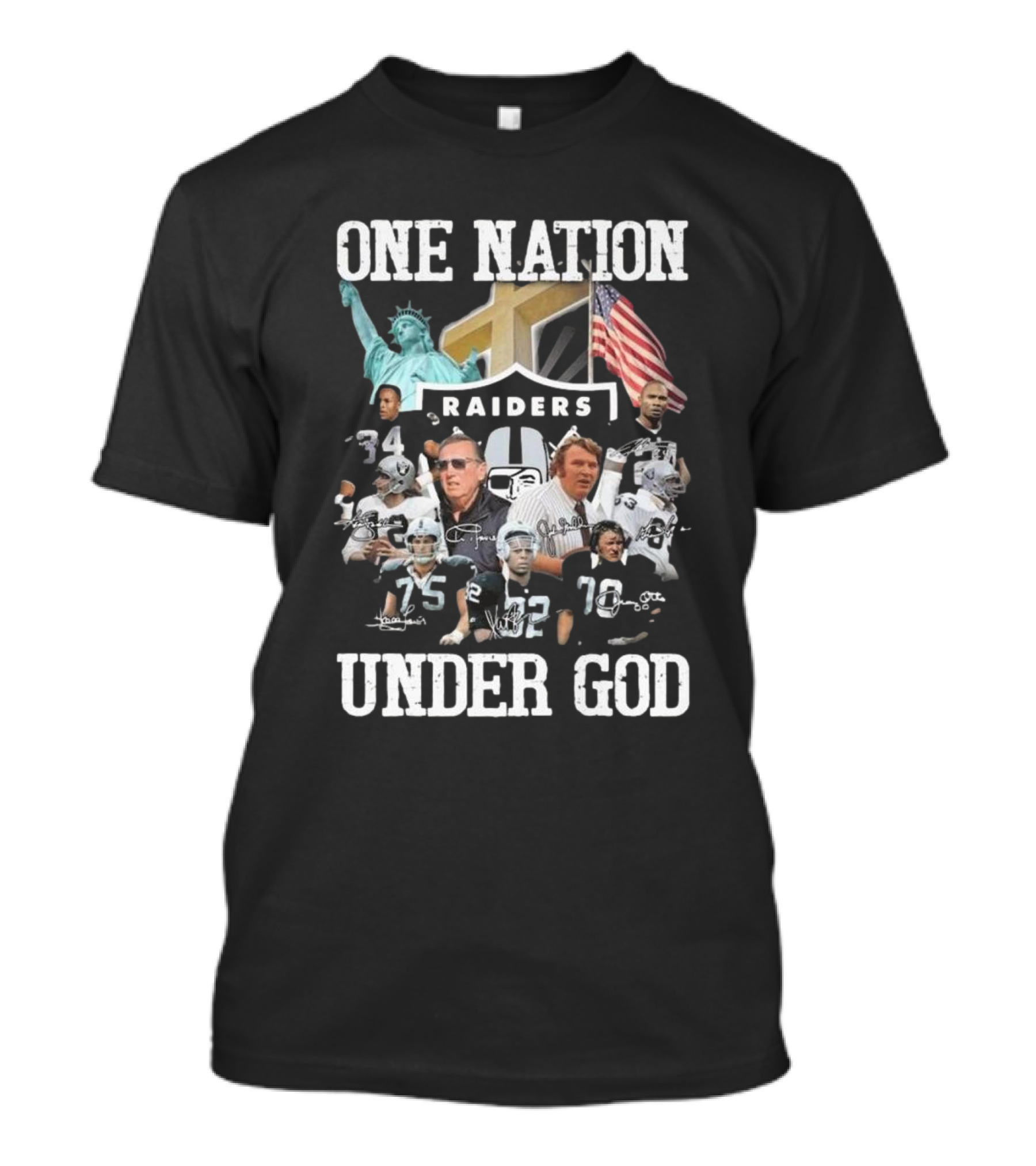 Las Vegas Raiders One Nation Under God 2024 Signatures T-Shirt