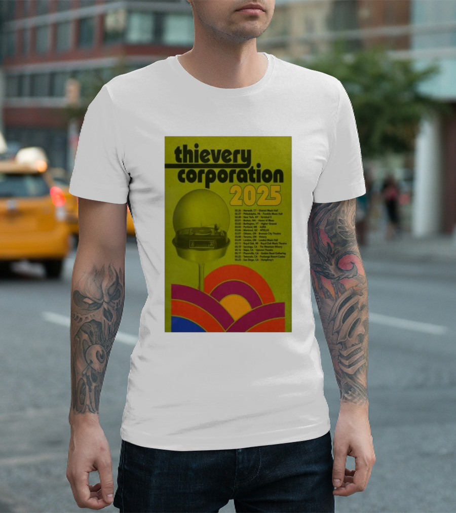 Thievery Corporation 2025 Tour Poster Newark To San Diego Event Dates T-Shirt