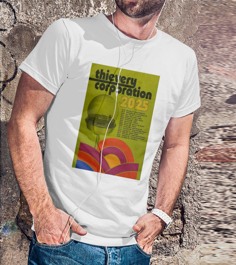 Thievery Corporation 2025 Tour Poster Newark To San Diego Event Dates T-Shirt