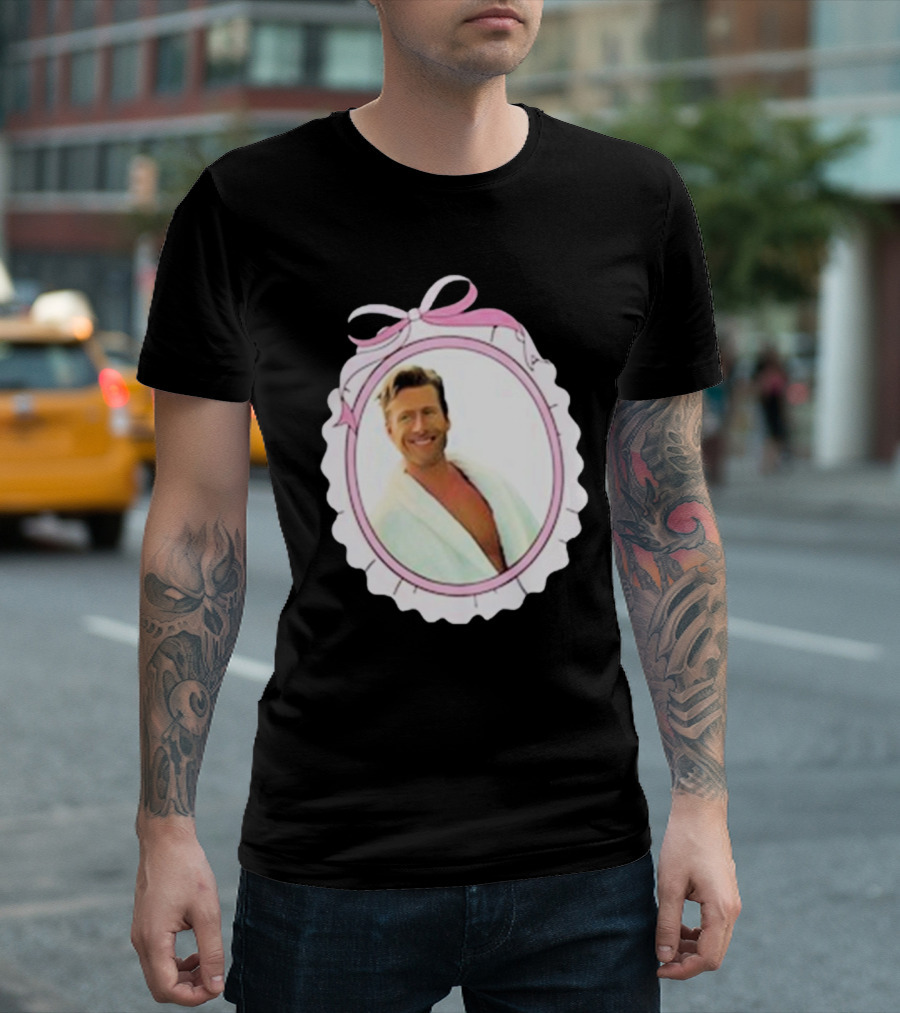 Cherrydaze Glen Powell Pink Ribbon Scalloped Frame T-Shirt