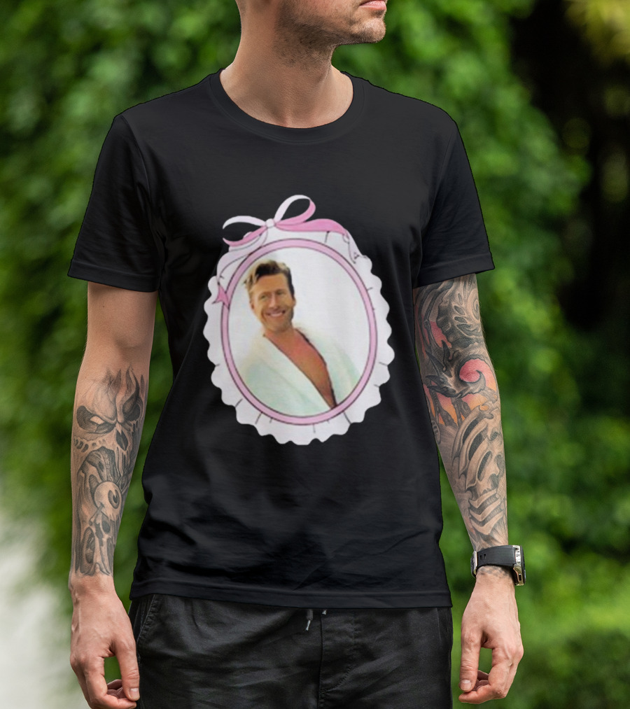 Cherrydaze Glen Powell Pink Ribbon Scalloped Frame T-Shirt