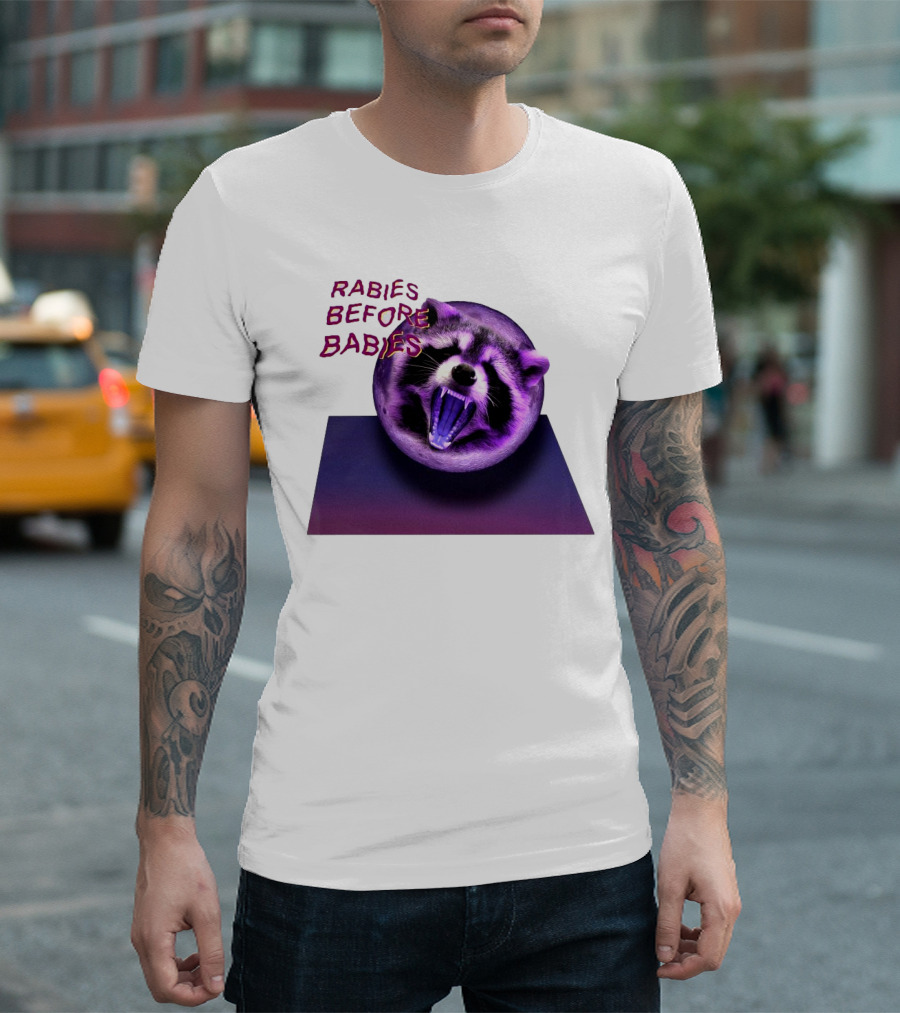 Rabies Before Babies Raccoon Spherical Illusion T-Shirt