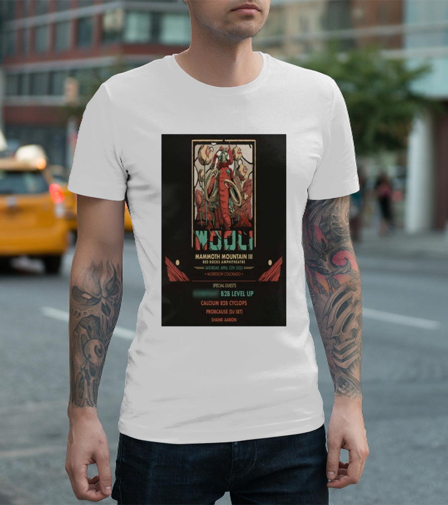 Wooli Mammoth Mountain III Red Rocks Amphitheatre Morrison CO April 12 2025 Special Guests B2B Level Up Calcium Cyclops ProbCause Shank Aaron T-Shirt