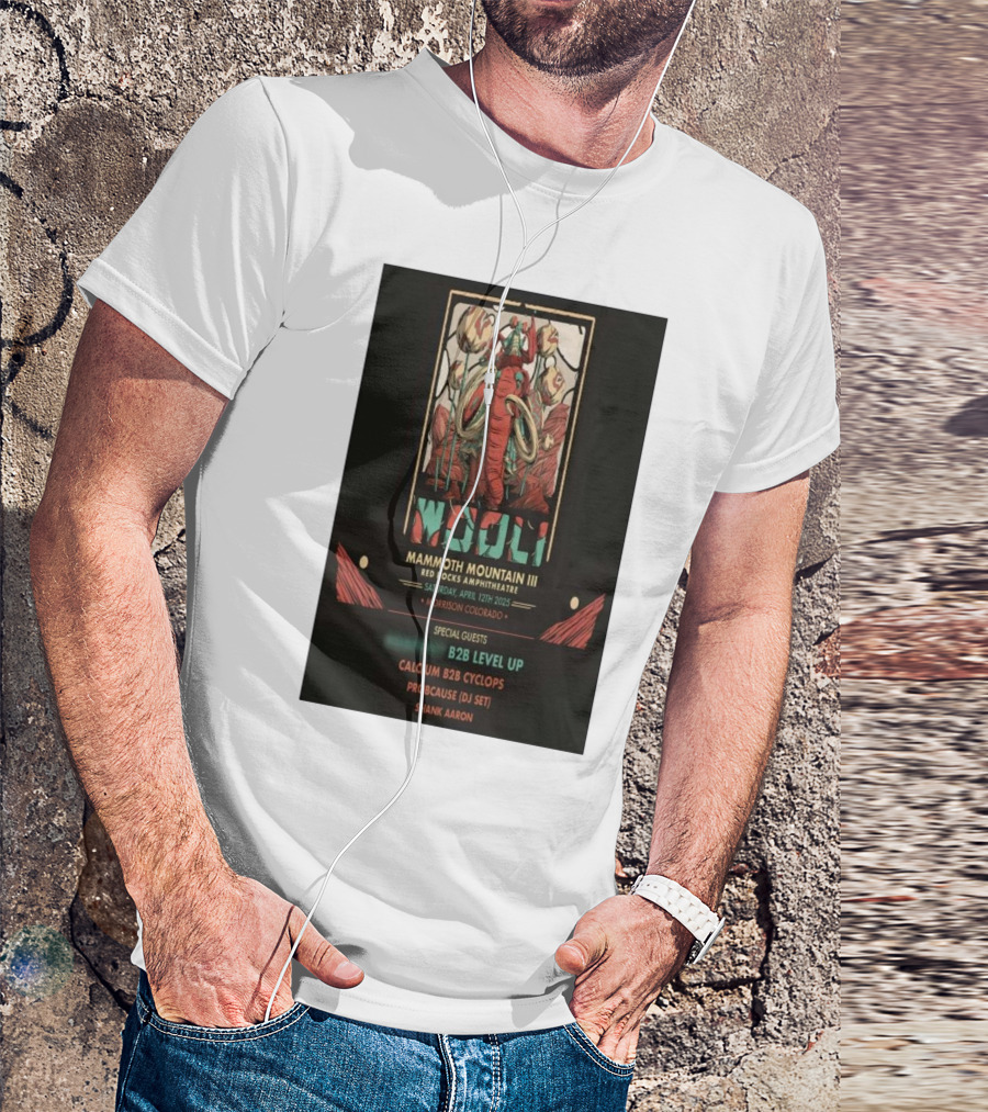 Wooli Mammoth Mountain III Red Rocks Amphitheatre Morrison CO April 12 2025 Special Guests B2B Level Up Calcium Cyclops ProbCause Shank Aaron T-Shirt