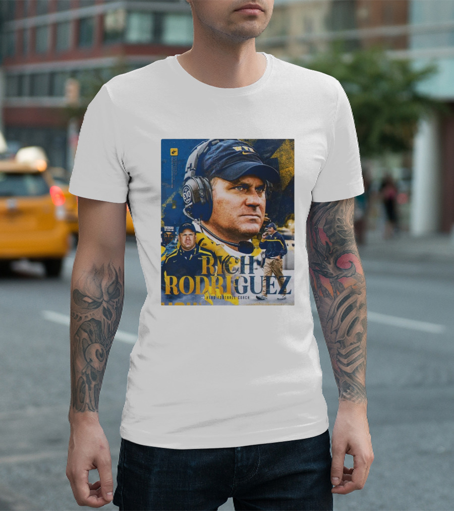 Rich Rodriguez Head Football Coach West Virginia Mountaineers Spot The Ball Iconic Coaching T-Shirt