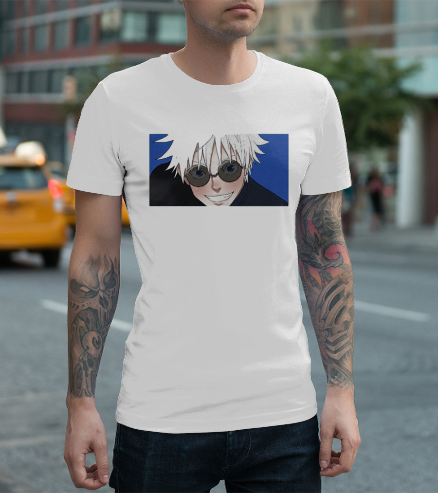 Young Gojo Anime Manga Character Blue Background T-Shirt