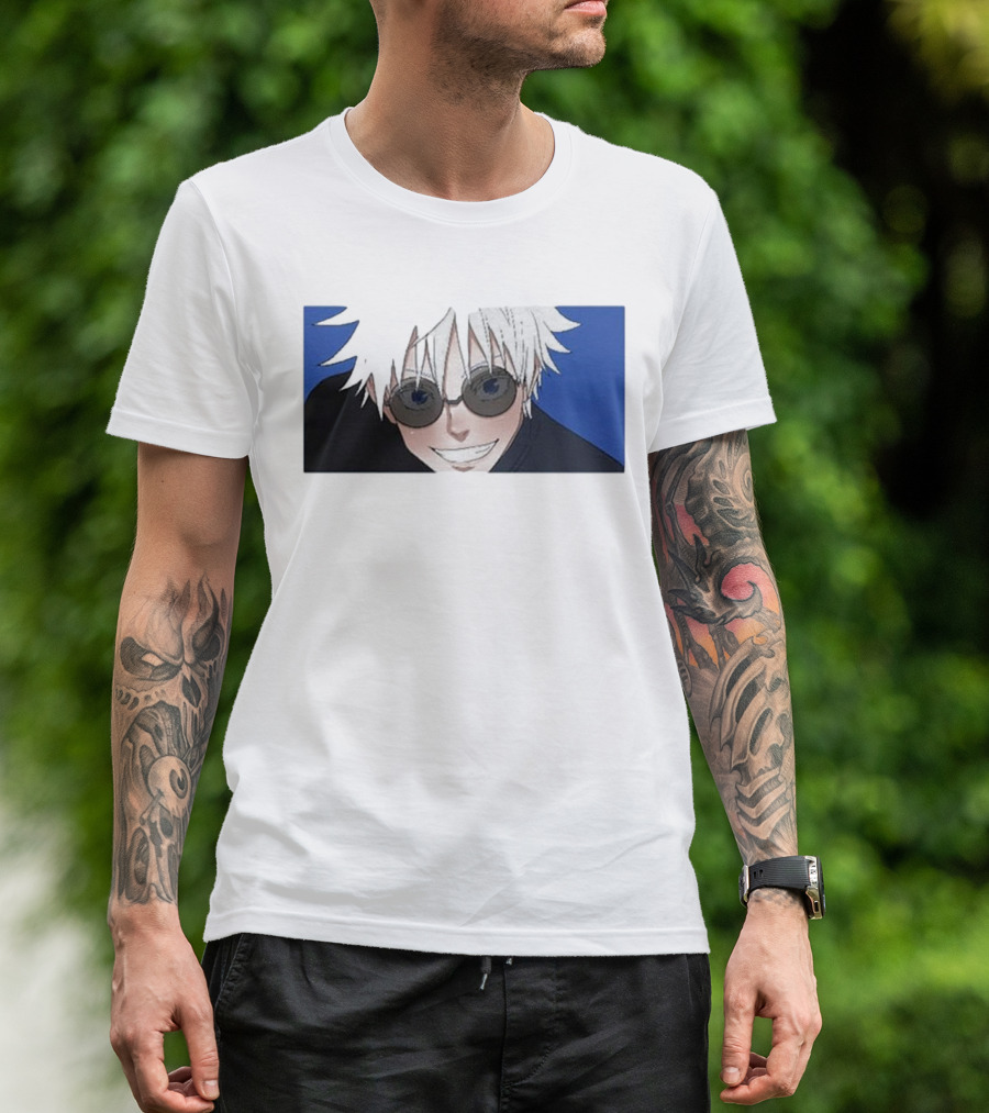 Young Gojo Anime Manga Character Blue Background T-Shirt