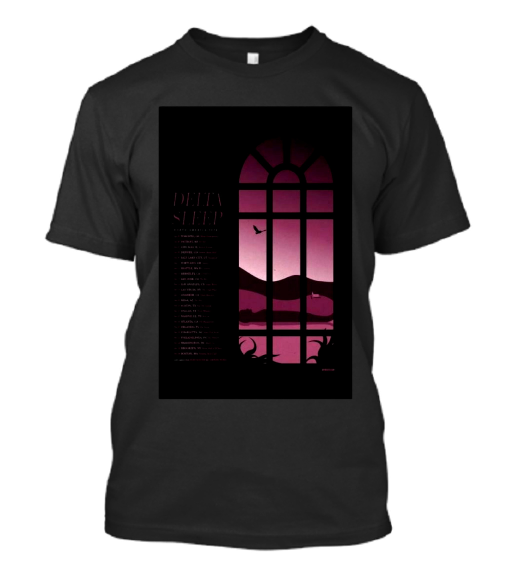 Delta Sleep North America 2024 Tour Poster Pink Window Design With Dates T-Shirt