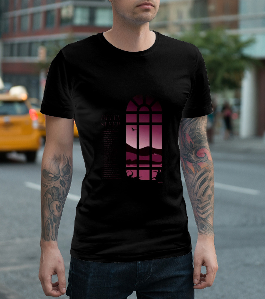 Delta Sleep North America 2024 Tour Poster Pink Window Design With Dates T-Shirt