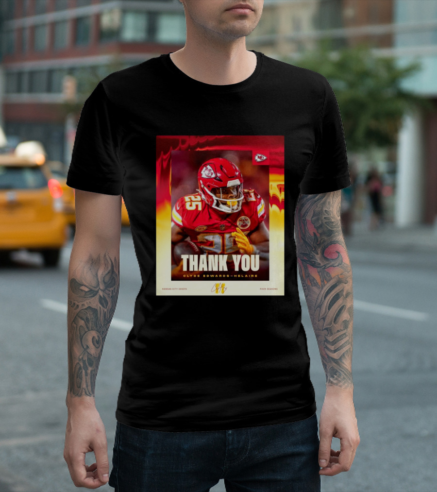 Thank You Clyde Edwards-Helaire Kansas City Chiefs Four Seasons T-Shirt