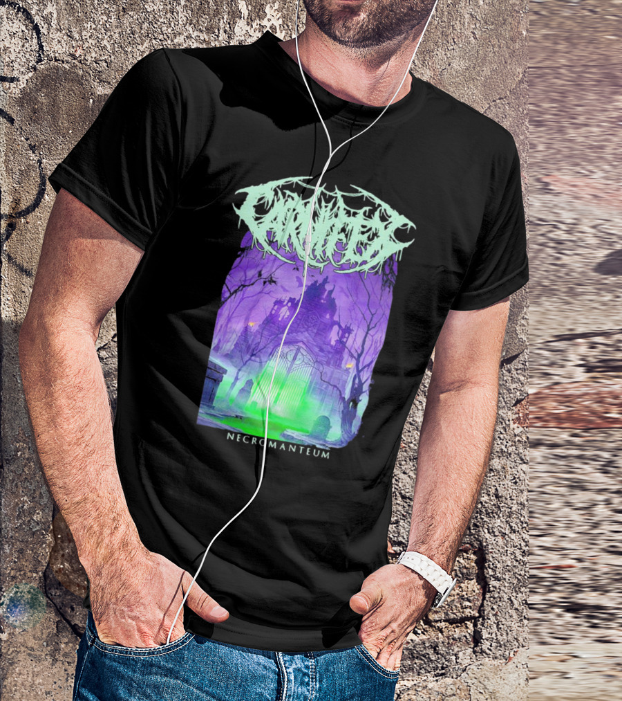 Carnifex Necromanteum Haunted Gothic Castle With Glowing Green And Purple Portal T-Shirt