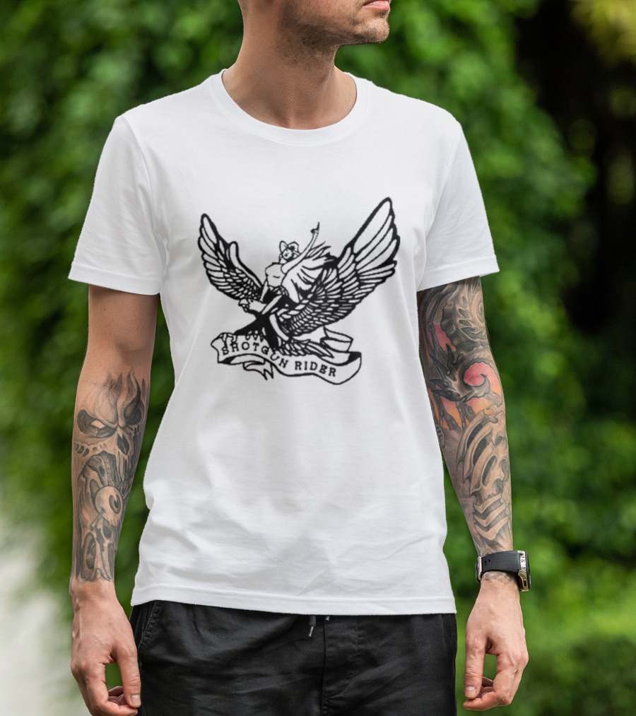 Shotgun Rider Eagle Motorcyclist Banner T-Shirt