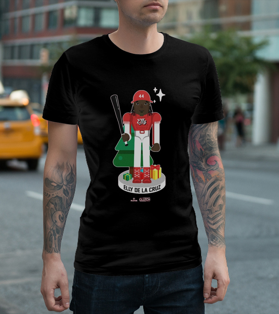 Elly De La Cruz MLBPA Nutcracker Cincinnati Reds MLB Christmas Festive Holiday Clutch Baseball Player Image T-Shirt