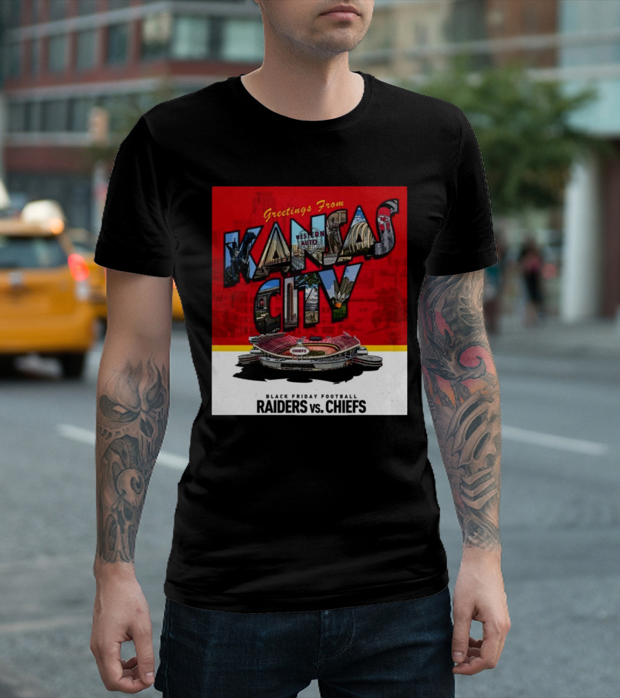 Greetings From Kansas City Raiders Vs Chiefs Black Friday Football T-Shirt
