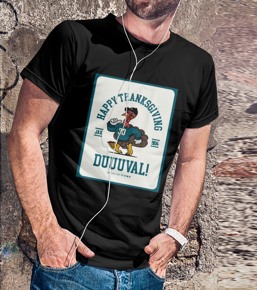 Jacksonville Jaguars NFL Happy Thanksgiving Duuuval Jax 904 Turkey Football Player T-Shirt