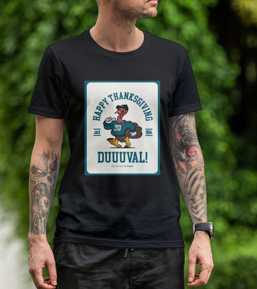 Jacksonville Jaguars NFL Happy Thanksgiving Duuuval Jax 904 Turkey Football Player T-Shirt