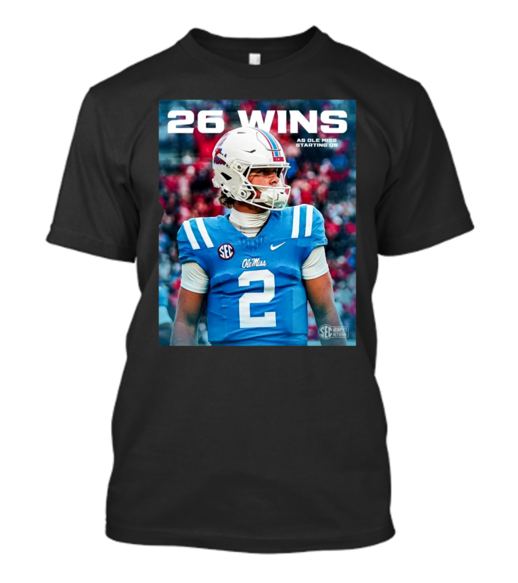 26 Wins Ole Miss Starting QB Jersey Number 2 SEC Football T-Shirt