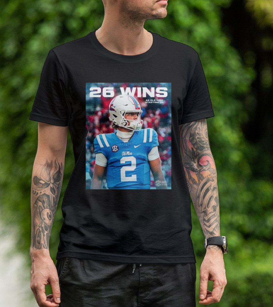 26 Wins Ole Miss Starting QB Jersey Number 2 SEC Football T-Shirt