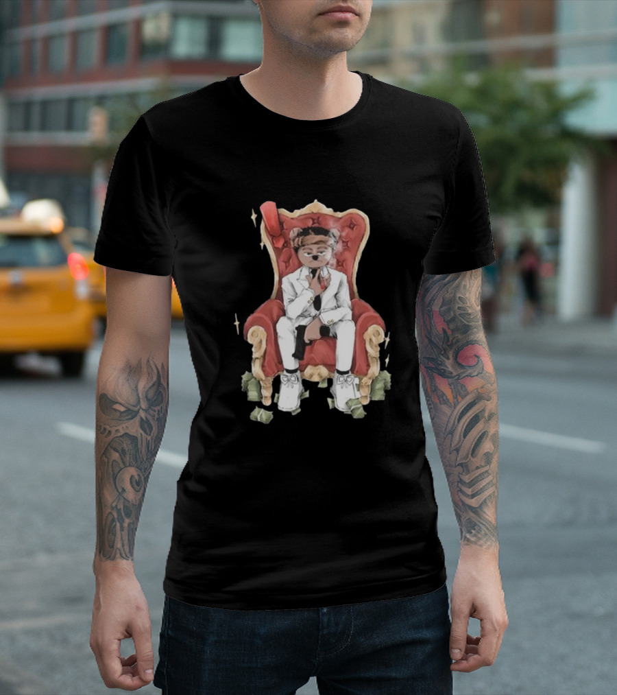 Top Kid Korro Sitting On Red Throne With Money Rolls And Suit T-Shirt
