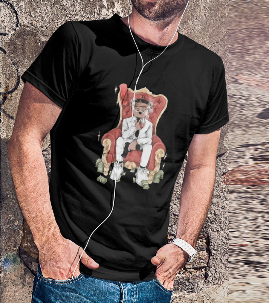 Top Kid Korro Sitting On Red Throne With Money Rolls And Suit T-Shirt