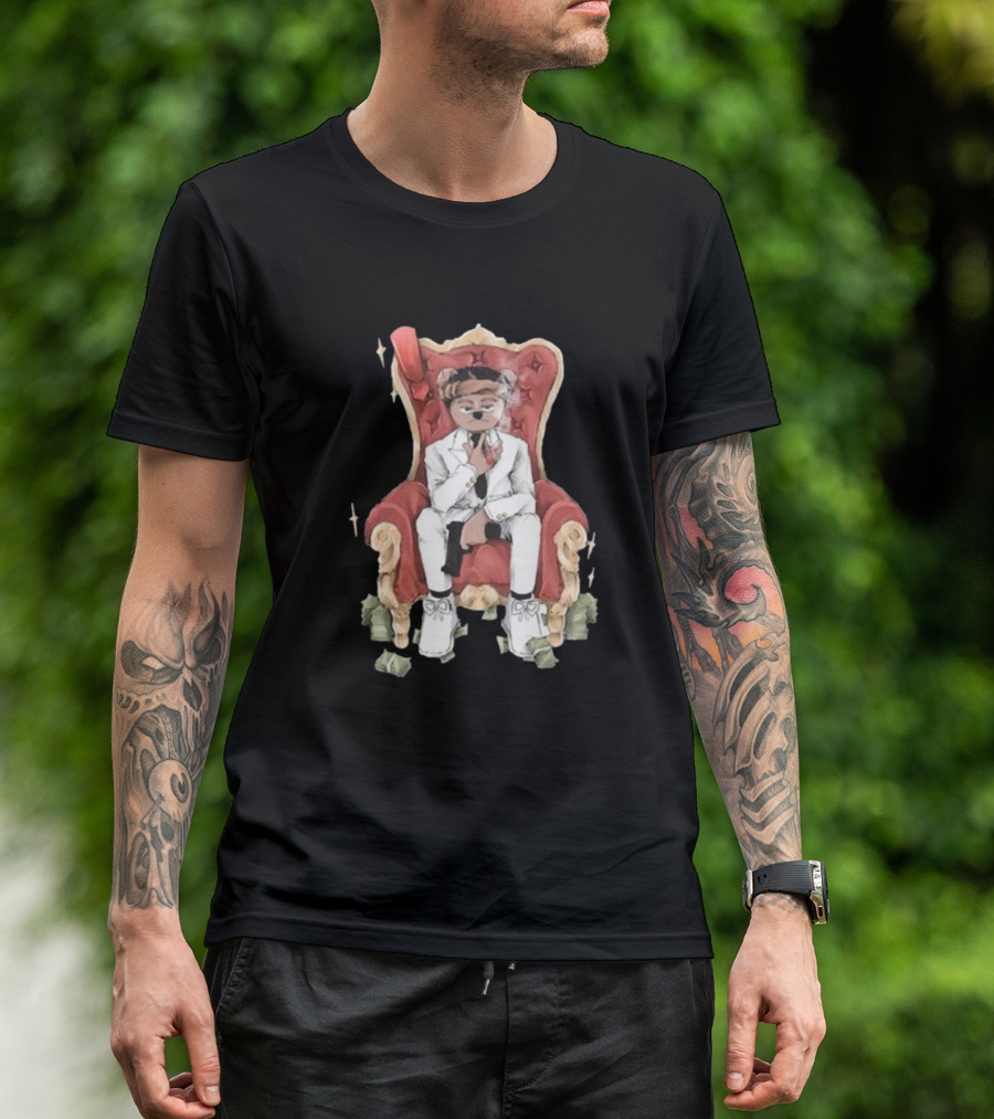 Top Kid Korro Sitting On Red Throne With Money Rolls And Suit T-Shirt