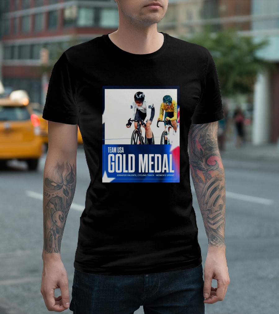 Team USA Gold Medal Jennifer Valente Cycling Track Women's Sprint T-Shirt
