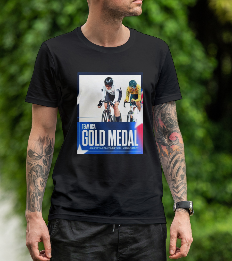 Team USA Gold Medal Jennifer Valente Cycling Track Women's Sprint T-Shirt