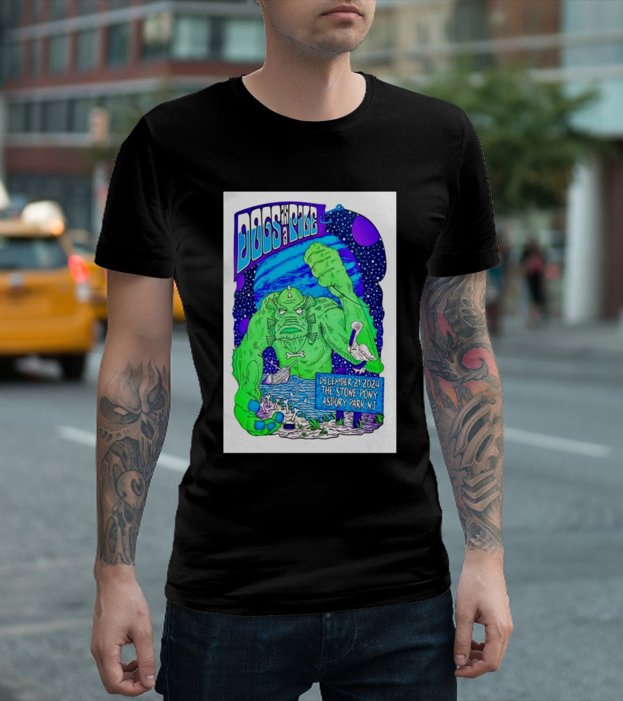 Dogs In A Pile December 21 2024 The Stone Pony Asbury Park NJ Monster and Cosmic Wave Scene T-Shirt