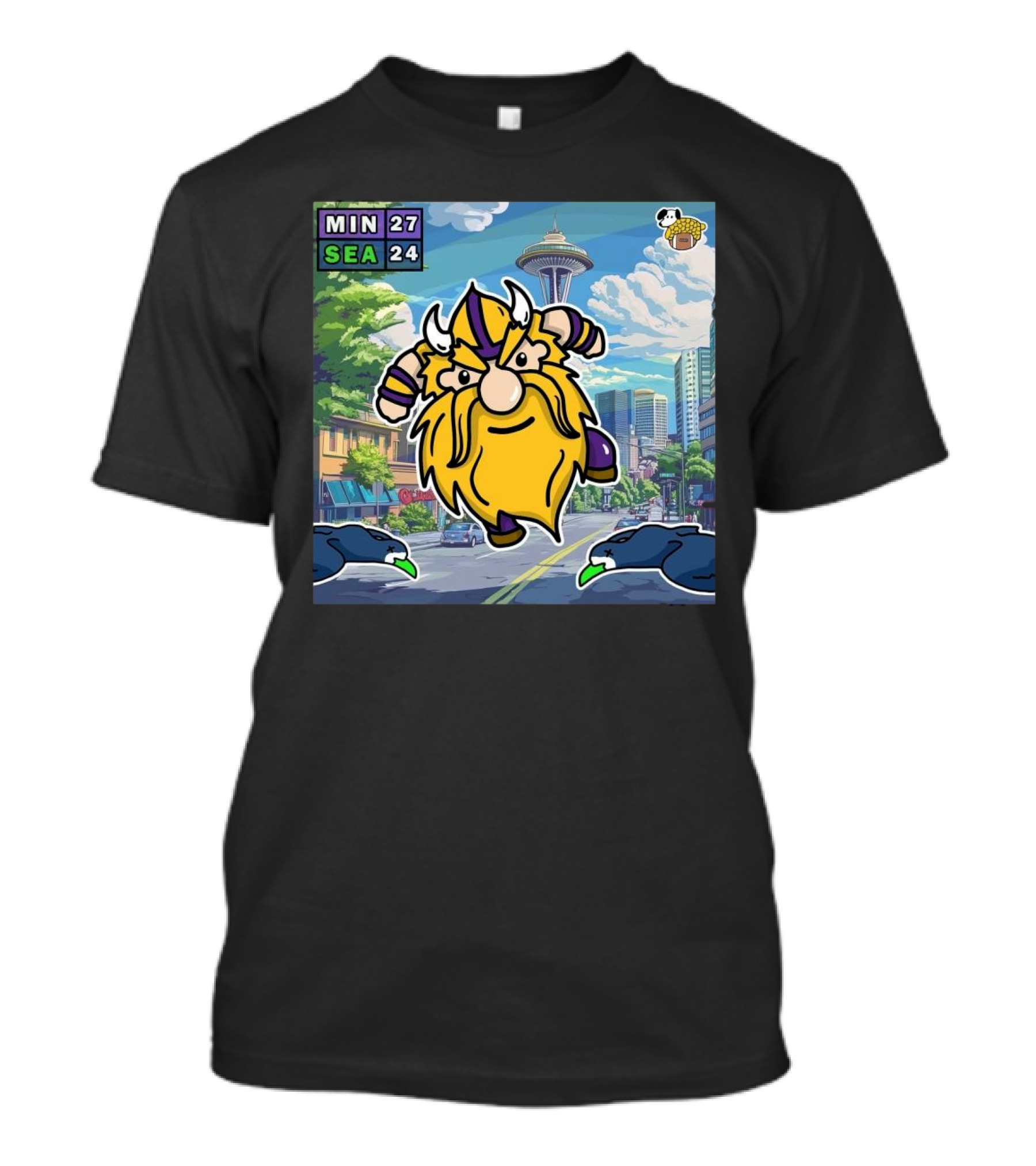Minnesota Vikings 27-24 Seattle Seahawks Week 16 NFL Victory Cartoon Scene T-Shirt