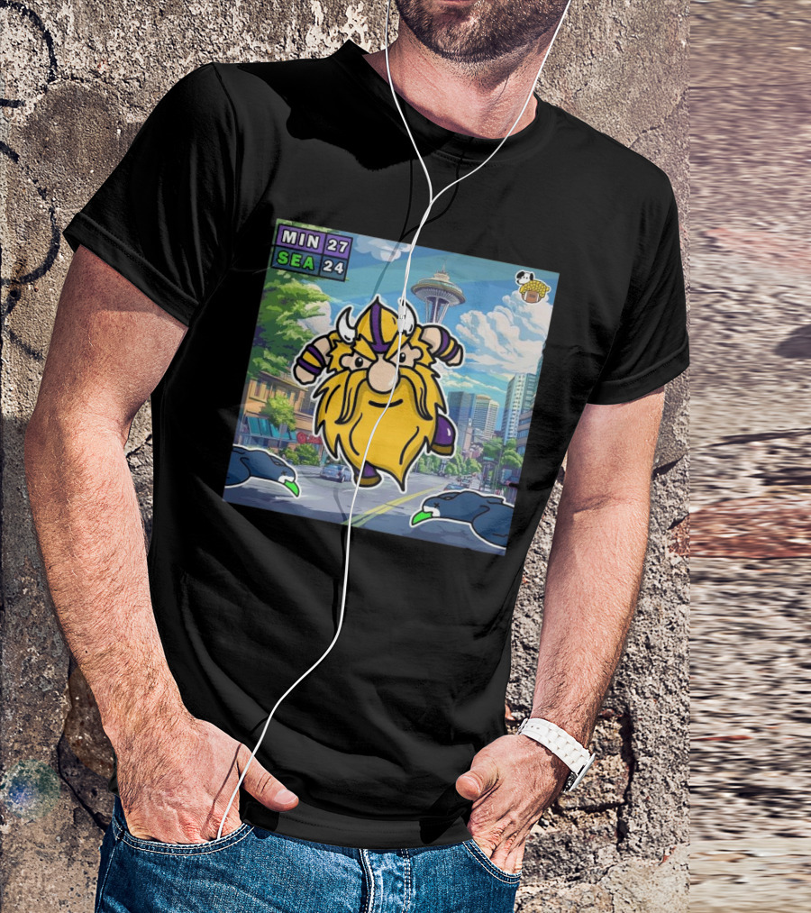 Minnesota Vikings 27-24 Seattle Seahawks Week 16 NFL Victory Cartoon Scene T-Shirt
