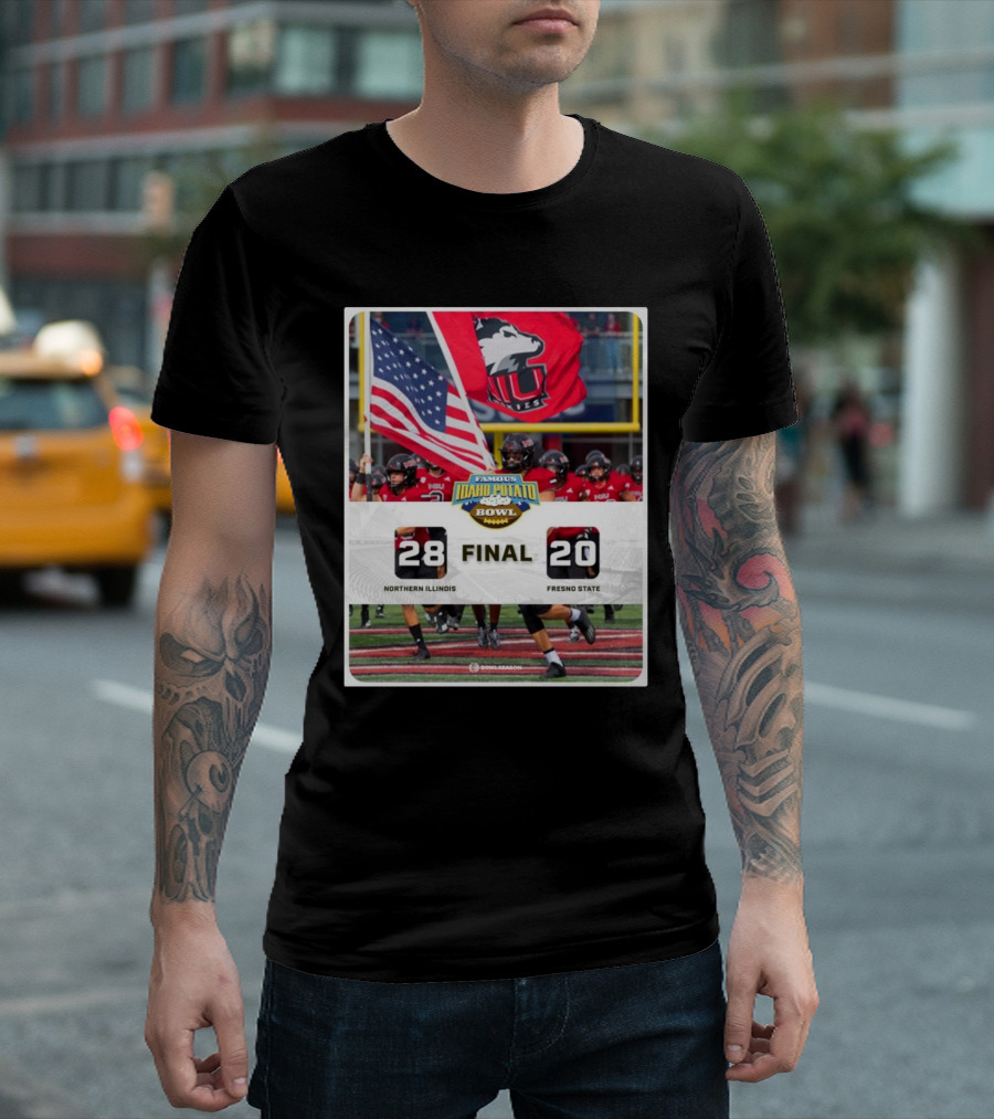 Northern Illinois Huskies vs Fresno State Bulldogs 28-20 Famous Idaho Potato Bowl Final T-Shirt