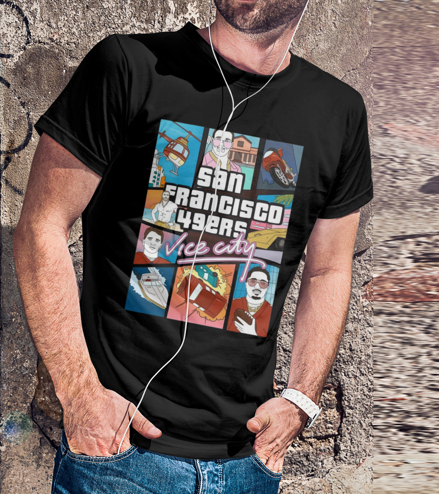 San Francisco 49ers Vice City Helicopter Car Yacht Football T-Shirt