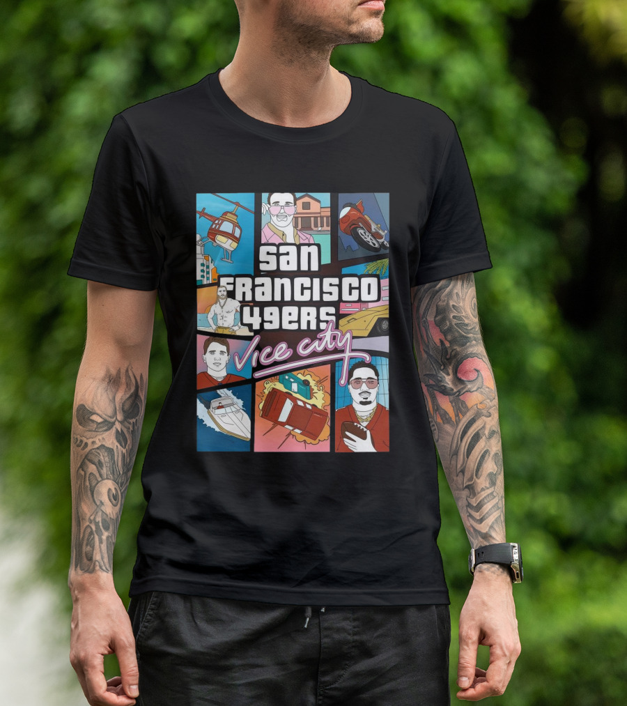 San Francisco 49ers Vice City Helicopter Car Yacht Football T-Shirt
