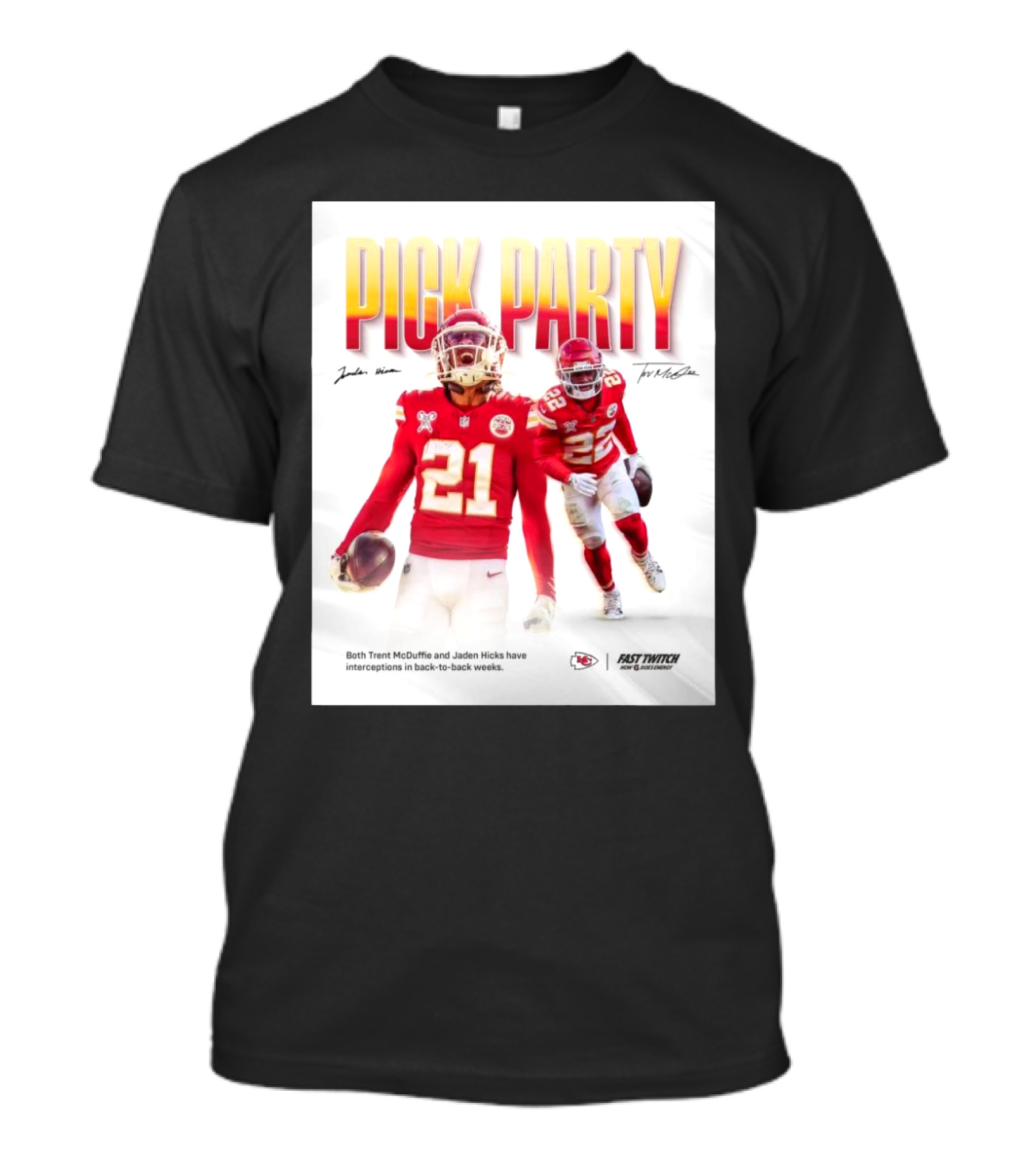 Kansas City Chiefs Pick Party Trent McDuffie Jaden Hicks Interceptions Back-to-Back Weeks Signature T-Shirt